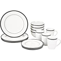 Amazon Basics - Vajilla para 4 personas (16 piezas)- diseño de rayas- color negro